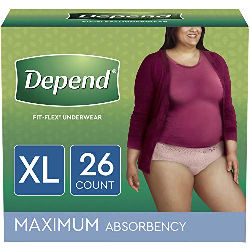 Product Cover Depend FIT-FLEX Incontinence Underwear for Women, Disposable, Maximum Absorbency, X-Large, Blush, 26 Count