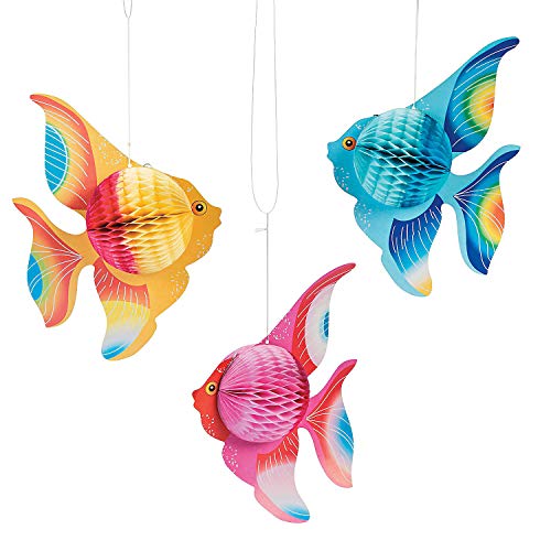 Product Cover Fun Express Hanging Tissue Fish Decorations (6 pc) Party Decor, Hanging Decor, Under The Sea Adventures for Home, School or Office