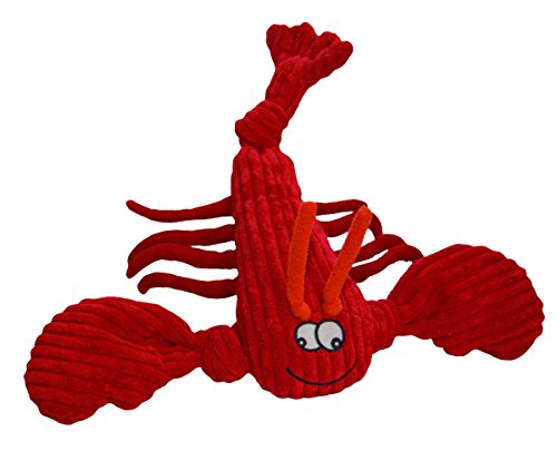 Product Cover HuggleHounds Plush Corduroy Durable Squeaky Knottie, Dog Toy, Great Dog Toys  for Aggressive Chewers, Lobsta, Small
