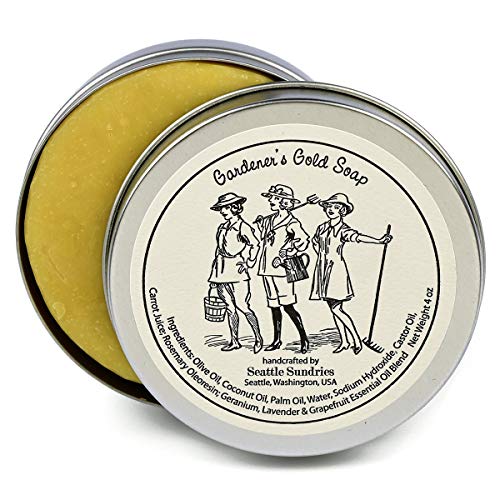 Product Cover Gardeners Gold Soap-100% Natural Skin Care Bar. Scented with Essential Oils. One 4 oz Bar in a Handy Travel Gift Tin. Great For Green Thumb, Plant, Gardening Fans.