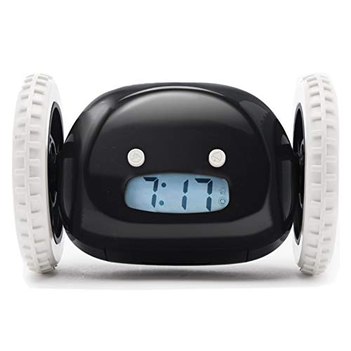Product Cover Clocky Alarm Clock on Wheels (Original) | Loudest for Heavy Sleeper (Adult or Kid Bed-Room Robot Clockie) Funny, Rolling, Run-away, Moving, Jumping(Black)