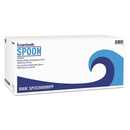 Product Cover Boardwalk SPOONMWPP Mediumweight Polypropylene Cutlery, Teaspoon, White (Case of 1000)