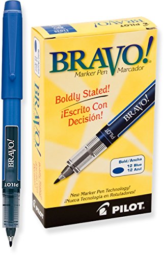 Product Cover PILOT Bravo Liquid Ink Marker Pens, Bold Point, Blue Ink, 12 Count (11035)