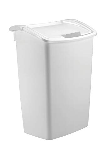 Product Cover Rubbermaid Dual-Action Swing Lid Trash Can for Home, Kitchen, and Bathroom Garbage, 11.25 Gallon, White