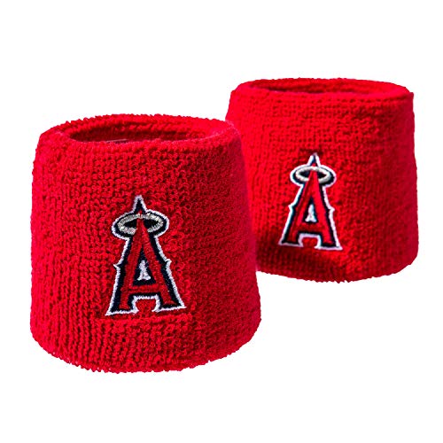 Product Cover Franklin Sports Los Angeles Angels MLB Baseball Wristbands - MLB Team Logo Sweatbands - Great for Costumes + Uniforms - Pair