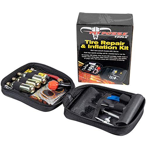 Product Cover Pit Posse Motorcycle Tire Repair Kit with Co2 Inflator and Cartridges for Tube and Tubeless Tires, Emergency Roadside Kit, Flat Tire Accessories for Easy Repair