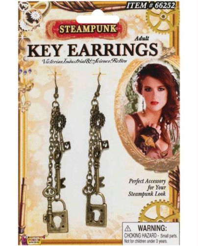 Product Cover Forum Novelties Women's Steampunk Key Earrings, gold, Standard