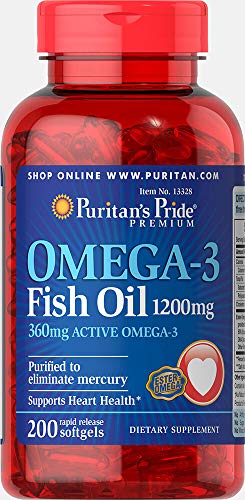 Product Cover Puritan's Pride Omega-3 Fish Oil Softgels, 1200 mg, 200 Count