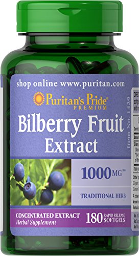Product Cover Puritans Pride Bilberry 1000 Mg Softgels, 180 Count