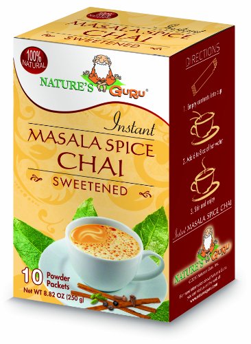 Product Cover Nature's Guru Instant Masala Spice Chai Tea Drink Mix Sweetened 10 Count Single Serve On-the-Go Drink Packets (Pack of 4)