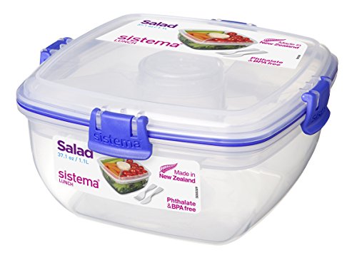 Product Cover Sistema To Go Collection Salad Compact Food Storage Container, 4.6 Cup, Blue | Great for Meal Prep | BPA Free, Reusable