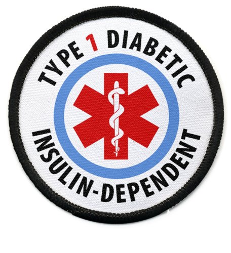 Product Cover TYPE 1 DIABETIC Insulin Dependent Medical Alert 3 inch Black Rim Patch