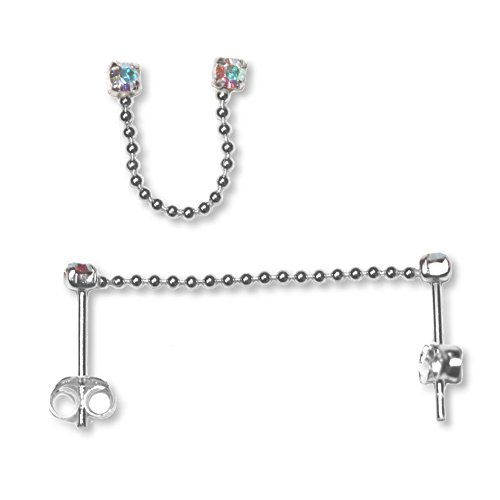 Product Cover Chain Double Post Sterling Silver Earrings with Rainbow AB Crystals