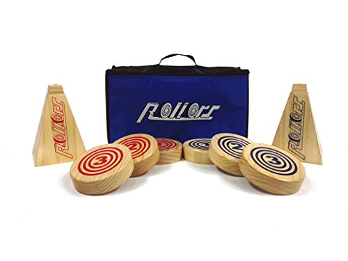 Product Cover Rollors Backyard Game - The #1 Lawn Game for Summertime Fun, Tailgating, Camping, Parties, BBQs, Picnics & Beach days - All Wood Outdoor Yard Game Combining Horseshoes, Bocce Ball & Bowling