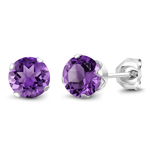 Product Cover Gem Stone King Sterling Silver Round Purple Amethyst Women's Stud Earrings 6mm 1.50 Carat Total Weight
