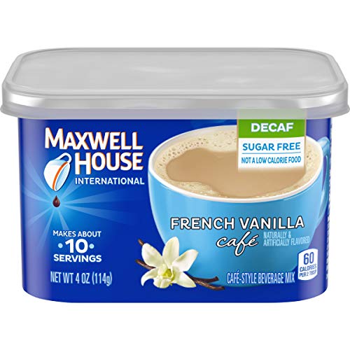 Product Cover Maxwell House International French Vanilla Sugar Free Decaf Instant Coffee, Decaffeinated, 4 oz Can (Pack of 4)