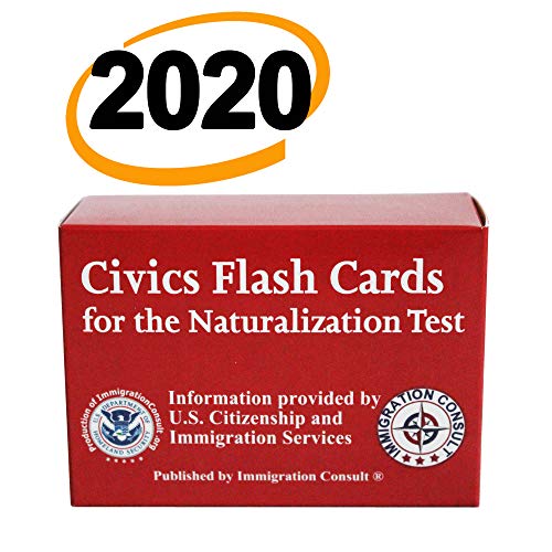 Product Cover US Citizenship test civics flash cards for the naturalization exam with all official 100 USCIS questions and answers. Illustrated Pocket Box set flashcards to help study for the American Civics