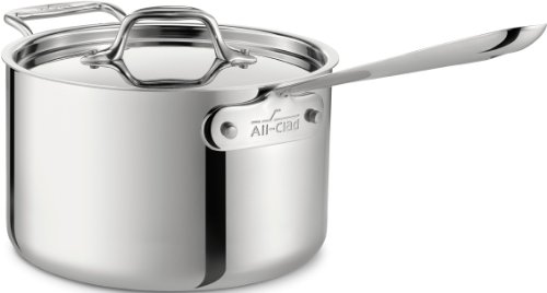 Product Cover All-Clad 4204 with loop Stainless Steel Tri-Ply Bonded Dishwasher Safe Sauce Pan with Loop Helper Handle and Lid Cookware, 4-Quart, Silver - 8701004419