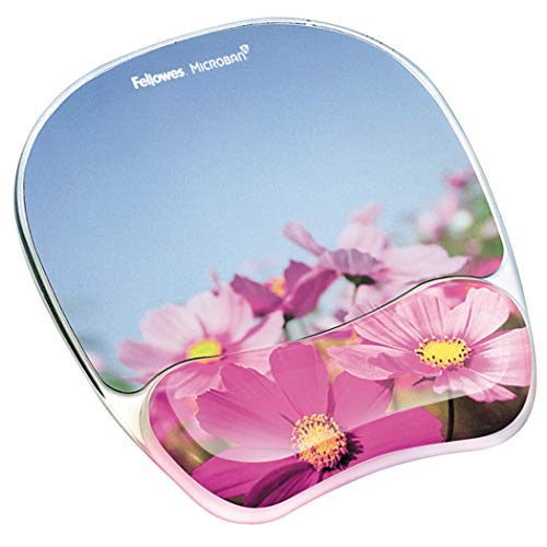 Product Cover Fellowes Photo Gel Mouse Pad and Wrist Rest with Microban Protection, Pink Flowers (9179001)