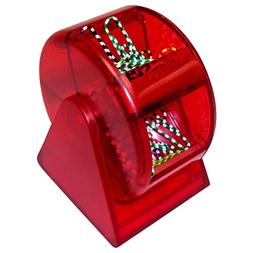 Product Cover Paper Clip Dispenser - Red Plastic Ferris Wheel, 5 Compartments with Colorful Clips, Cheap office Supply, Fun Back To School Paper Clip Holder With Zebra Paper Clips.
