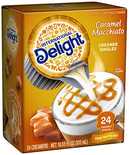 Product Cover International Delight, Caramel Macchiato, Single-Serve Coffee Creamers, 24 Count (Pack of 6), Shelf Stable Non-Dairy Flavored Coffee Creamer, Great for Home Use, Offices, Parties or Group Events