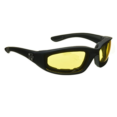Product Cover Night Driving Riding Padded Motorcycle Glasses 011 Black Frame with Yellow Lenses