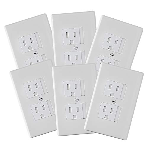 Product Cover 6-Pack Safety Innovations Self-closing (1Screw) Standard Outlet Covers - An Alternative To Wall Socket Plugs for Child Proofing Outlets (White)