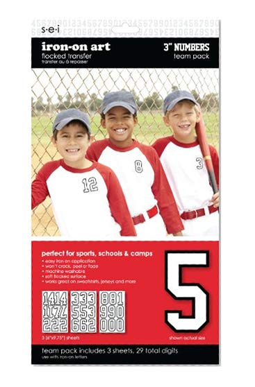 Product Cover SEI 3-Inch Iron-On Team Pack Athletic Number Transfers, White, 3-Sheet