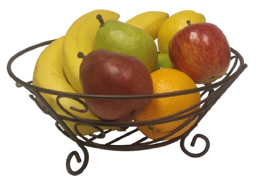 Product Cover Home Basics Scroll Collection Bronze Coated Steel Fruit Basket, Storage for Fruits and Vegetables, Kitchen Table, Countertop, Bronze