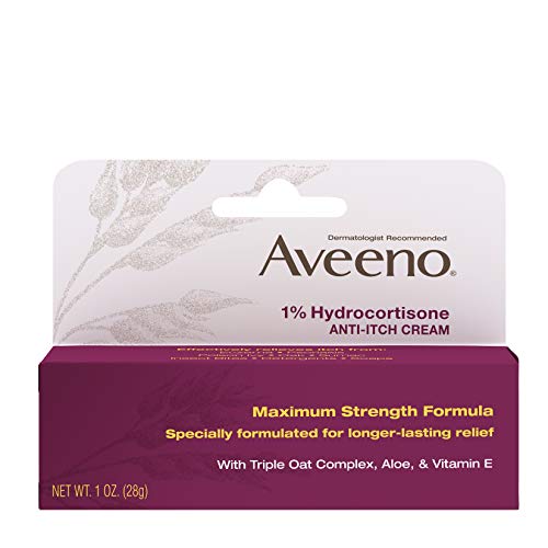 Product Cover Aveeno Maximum Strength 1% Hydrocortisone Anti-Itch Cream with Pure Oat Essence, Triple Oat complex, Aloe & Vitamin E, For Itch, Rash & Redness Relief, 1 oz (Pack of 2)