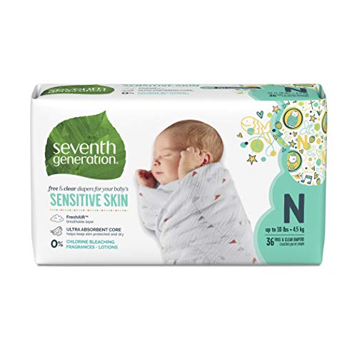 Product Cover Seventh Generation Baby Diapers for Sensitive Skin, Animal Prints, Size 0 Newborn, 36 count