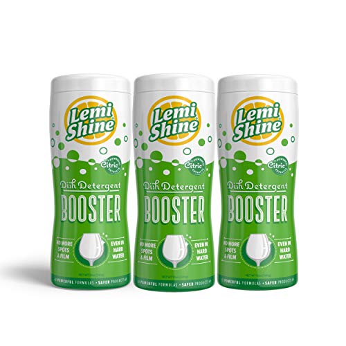 Product Cover Lemi Shine Booster Dishwasher Detergent Additive 3-Pack 12 oz ea. Eliminates Tough Hard Water Stains on Dishes & Glassware Safe, Natural, Citrus