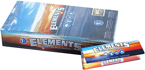 Product Cover Elements 1.25 1 1/4 Size Ultra Thin Rice Rolling Paper With Magnetic Closure Full Box Of 25
