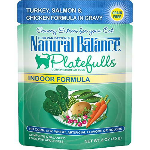Product Cover Natural Balance Platefulls Grain Free Indoor Cat Food, Salmon & Chicken Formula In Gravy, 3-Ounce Pouches (Pack Of 24)