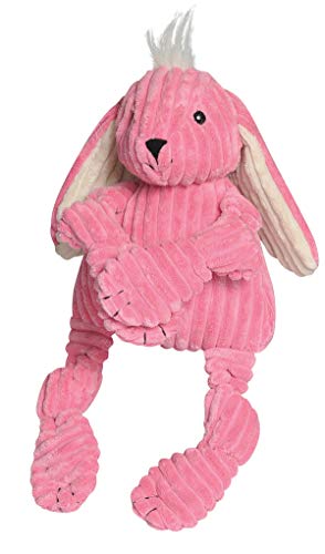 Product Cover HuggleHounds Plush Corduroy Durable Squeaky Knottie, Dog Toy, Great Dog Toys  for Aggressive Chewers, Bunny, Small