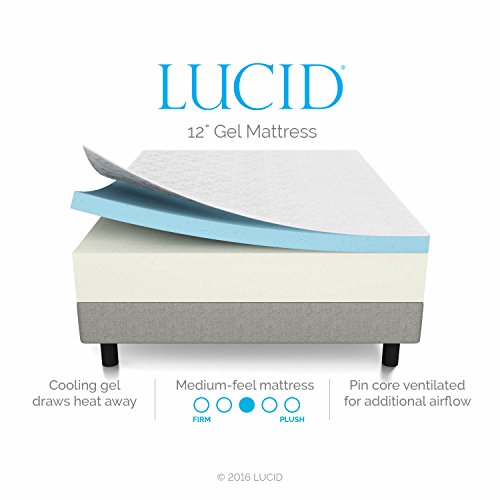 Product Cover LUCID 12 Inch Gel Infused Memory Foam Mattress - Medium Feel - CertiPUR-US Certified - 10-Year Warranty - Twin XL