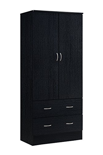 Product Cover Hodedah Two Door Wardrobe, with Two Drawers, and Hanging Rod, Black