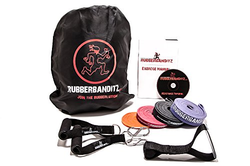 Product Cover Rubberbanditz Resistance Bands Set | Travel Exercise Kit w/Door Anchor, Handles, 5-200lbs of Resistance