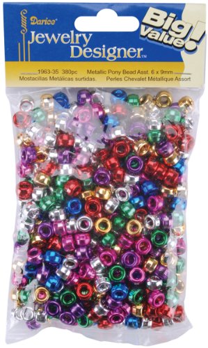 Product Cover Darice 380-Piece Metallic Pony Beads, 6 by 9mm Assorted Colors