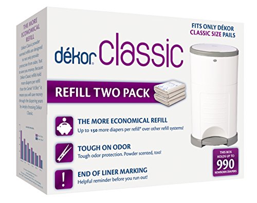 Product Cover Dekor Classic Diaper Pail Refills | 2 Count | Most Economical Refill System | Quick & Easy to Replace | No Preset Bag Size - Use Only What You Need | Exclusive End-of-Liner Marking | Baby Powder Scent
