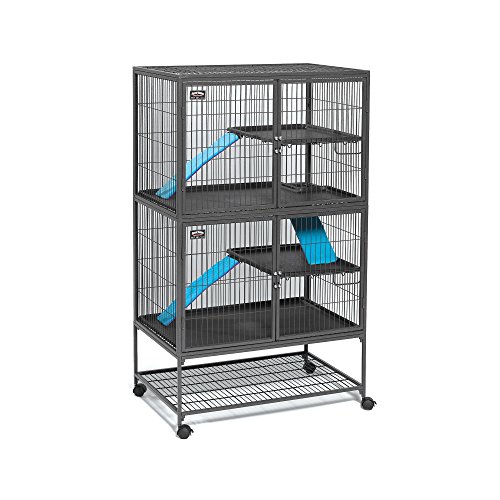 Product Cover MidWest Deluxe Ferret Nation Double Unit Ferret Cage (Model 182) Includes 2 leak-Proof Pans, 2 Shelves, 3 Ramps w/Ramp Covers & 4 locking Wheel Casters, Measures 36