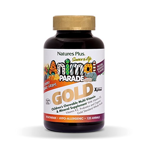 Product Cover NaturesPlus Animal Parade Source of Life Gold Children's Multivitamin - Assorted Cherry, Orange & Grape Flavors - 120 Chewable Animal Shaped Tablets - Organic, Vegetarian, Gluten-Free - 60 Servings