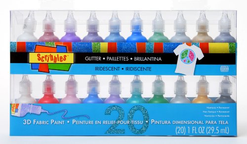 Product Cover Bulk Buy: Scribbles Glitter 3D Paint Glitter - Pack of 20 Glitter, Nontoxic & Permanent Dimensional Paints for Fabrics, T-shirts, Backpacks, Posters, Glass, Wood and More