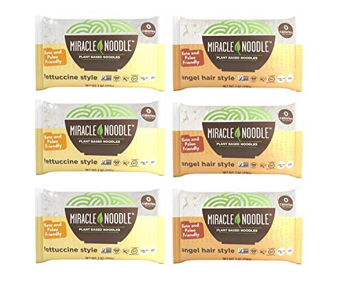 Product Cover Miracle Noodle Shirataki Fettuccini & Angel Hair Variety Pack, Gluten-Free, Zero Carb, Keto, Vegan, Soy Free, Paleo, Blood Sugar Friendly, 7oz (Pack of 6)