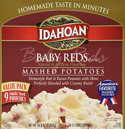 Product Cover Idahoan Baby Reds Mashed Potatoes, Made with Gluten-Free Red & Russet Potatoes, 36.9oz Value Pack includes 9 Pouches (4 Servings Each)