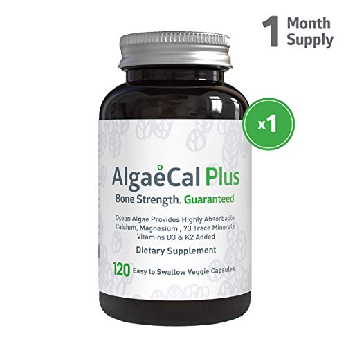 Product Cover AlgaeCal Plus - Plant-Based Calcium Supplement with Magnesium, Boron, Vitamin K2 + D3 | Increases Bone Strength | All Natural Ingredients | Highly Absorbable | 120 Veggie Capsules per Bottle (1 Pack)