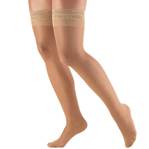 Product Cover Truform Sheer Compression Stockings, 8-15 mmHg, Women's Thigh High Length, 20 Denier, Beige, Large