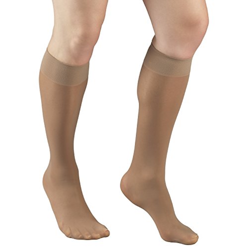 Product Cover Truform Sheer Compression Stockings, 8-15 mmHg, Women's Knee High Length, 20 Denier, Beige, Medium