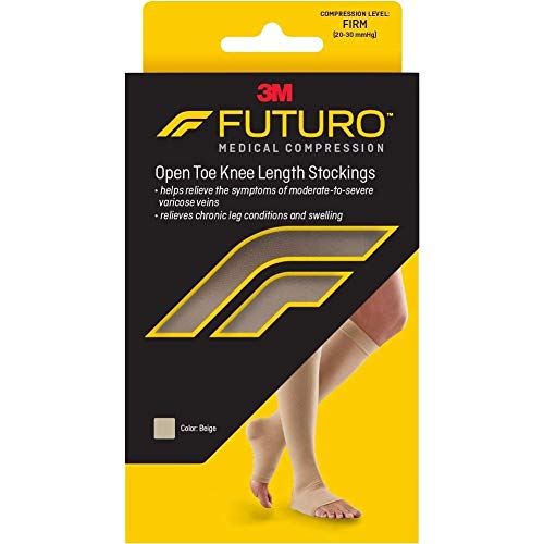 Product Cover Futuro Therapeutic Knee Length Stockings for Men/Women, Firm Compression, Open Toe, Small, Beige