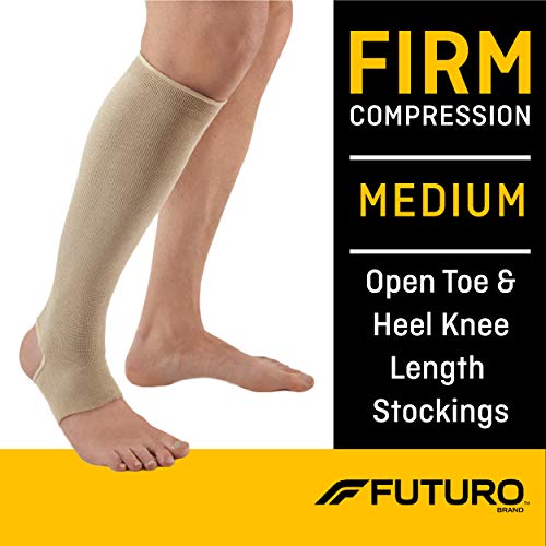 Product Cover Futuro Open Toe/Open Heel Stocking, Unisex, Firm Compression, Medium, Beige, Helps Relieve Chronic Leg Conditions and Swelling
